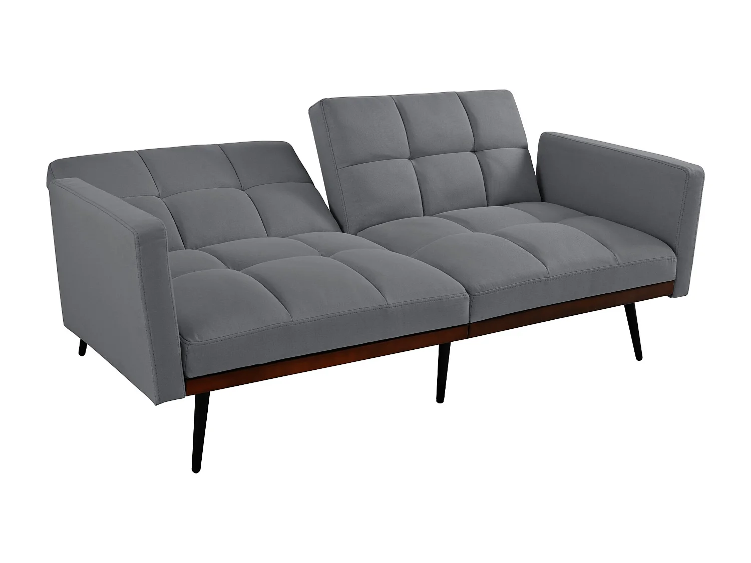 Coussin de canapé en lin mélangé, largeur 146 cm, avec dossier réglable en 5 positions et accoudoirs fixes, pieds en métal, gris