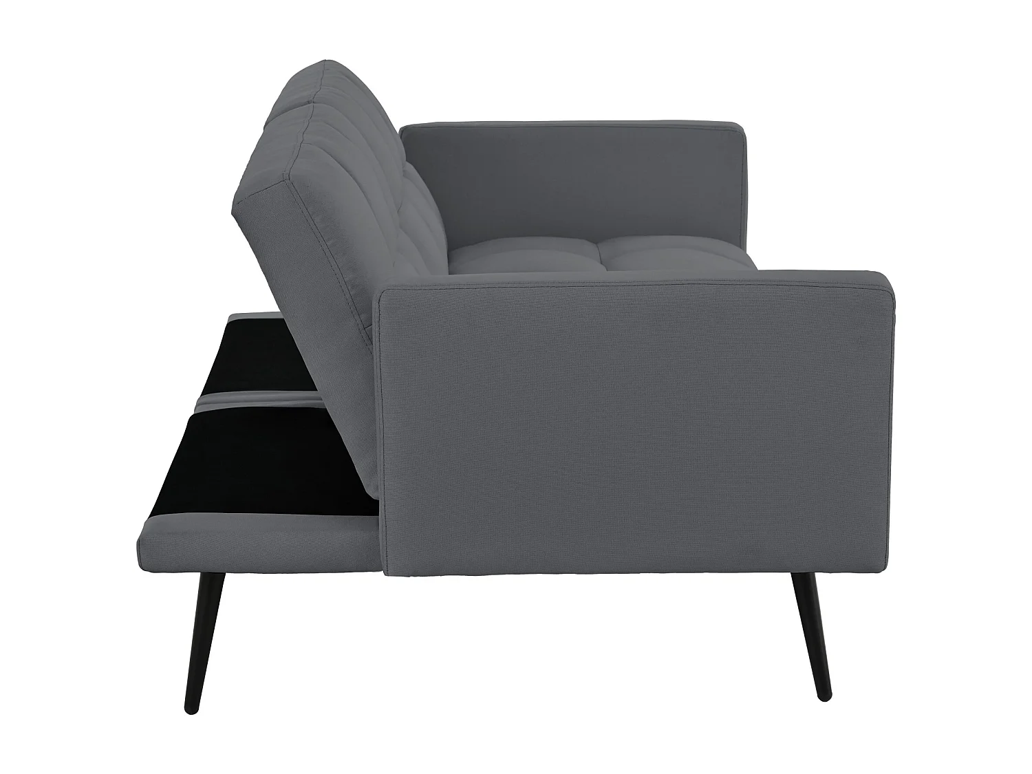 Coussin de canapé en lin mélangé, largeur 146 cm, avec dossier réglable en 5 positions et accoudoirs fixes, pieds en métal, gris