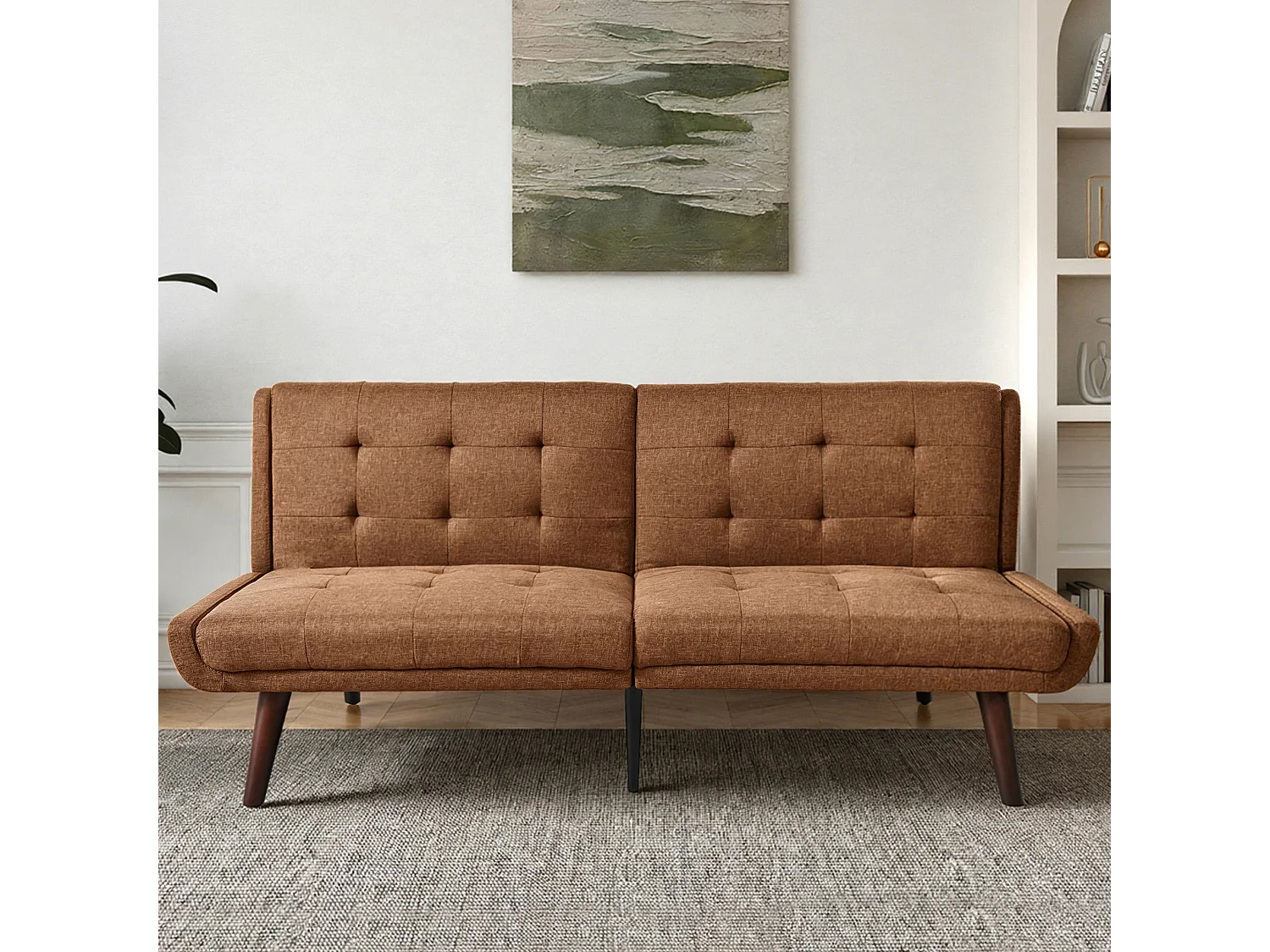Canapé-lit futon pliable, largeur 146 cm, dossier réglable en 5 positions, canapé deux places contemporain, marron