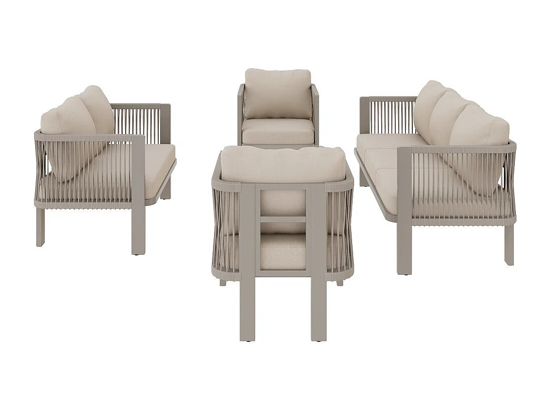 Ensemble de mobilier de jardin (5 pièces), plateau en verre, osier tressé, couleur kaki