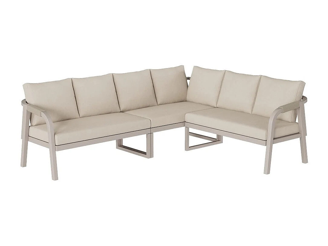 Ensemble de mobilier de jardin, accoudoirs et dossier tressés, en tubes d'acier galvanisé,beige