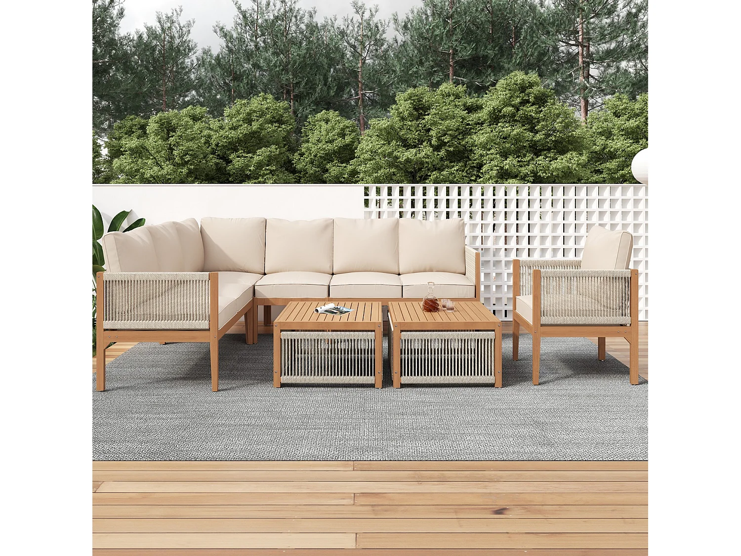 Tuinset, met afneembare en wasbare stoffen hoezen, natuurlijke kleur en beige