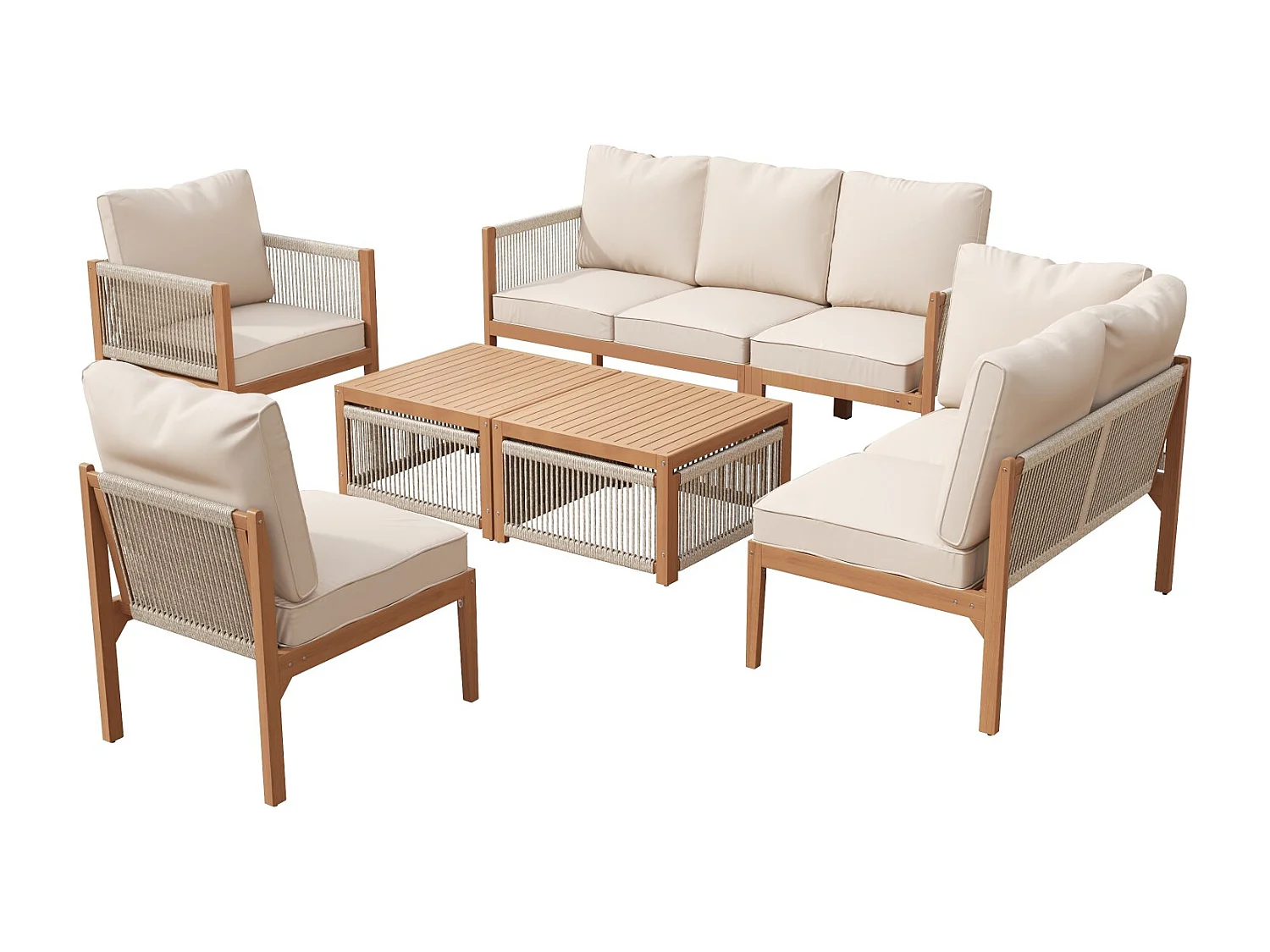 Tuinset, met afneembare en wasbare stoffen hoezen, natuurlijke kleur en beige