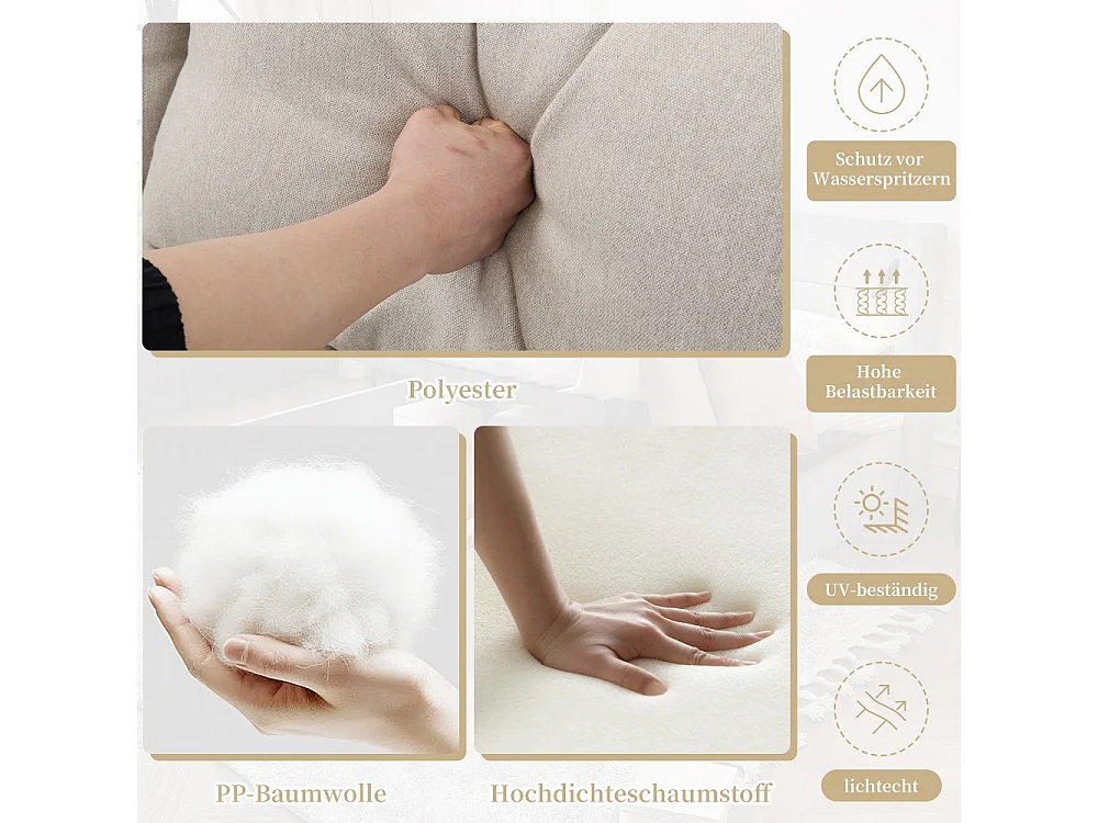 Ensemble de table et chaises de jardin, 9 places, structure en tubes d'acier galvanisé, plateau en bois synthétique,beige