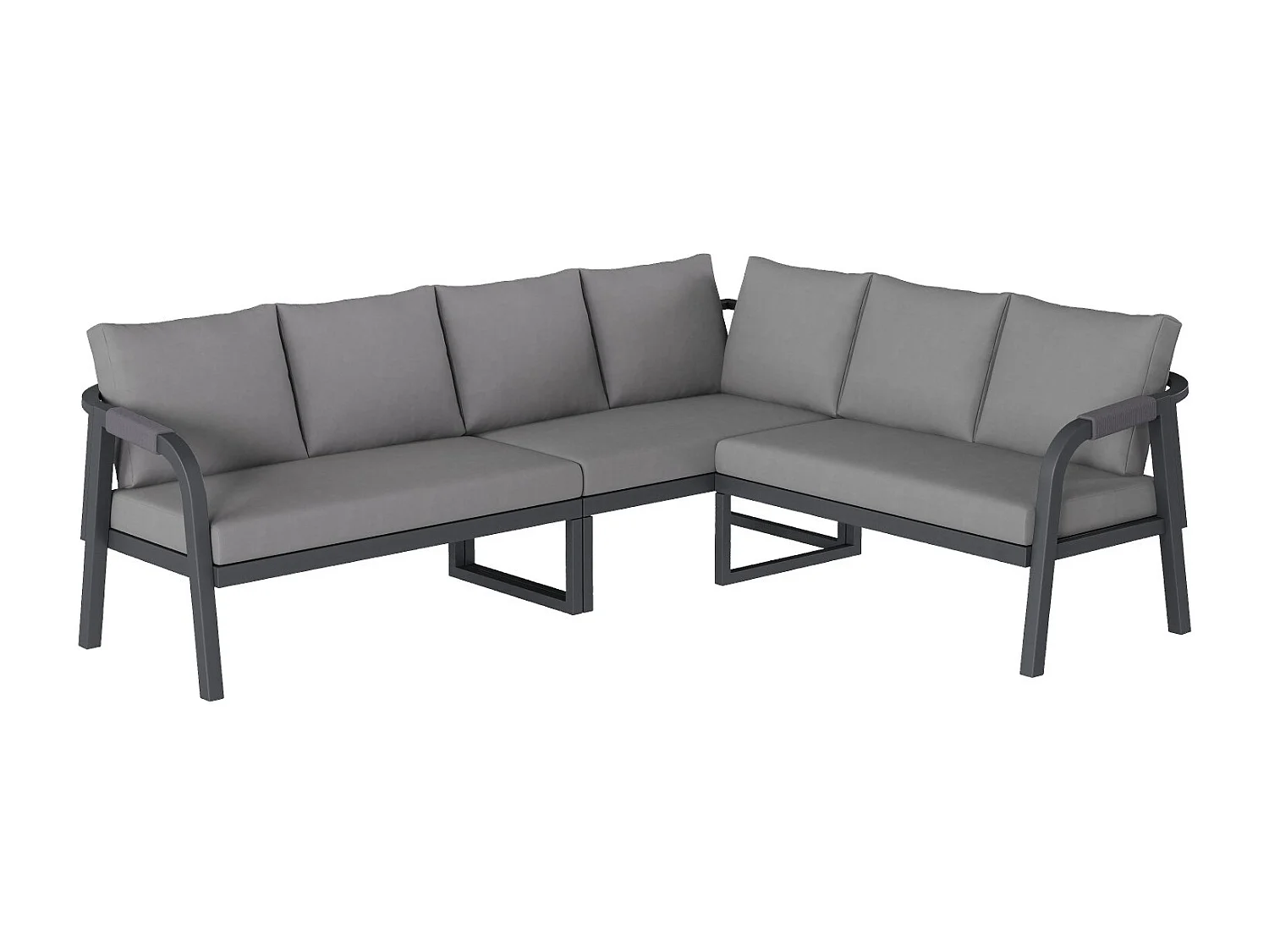 Ensemble de mobilier de jardin, accoudoirs et dossier tressés, en tubes d'acier galvanisé,gris