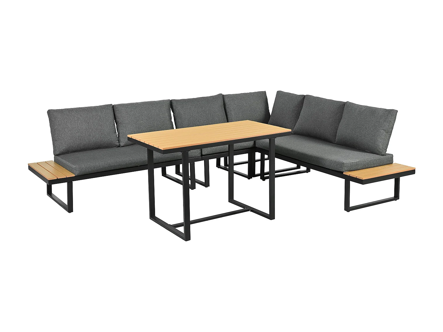 Ensemble de mobilier de jardin, avec inclinaison réglable (5 positions, jusqu'à 55°), tubes en acier galvanisé, gris + noir