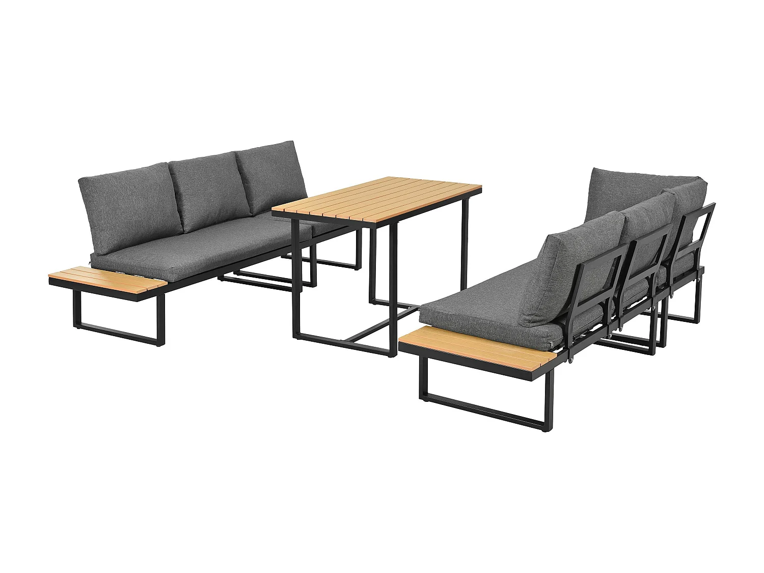 Ensemble de mobilier de jardin, avec inclinaison réglable (5 positions, jusqu'à 55°), tubes en acier galvanisé, gris + noir