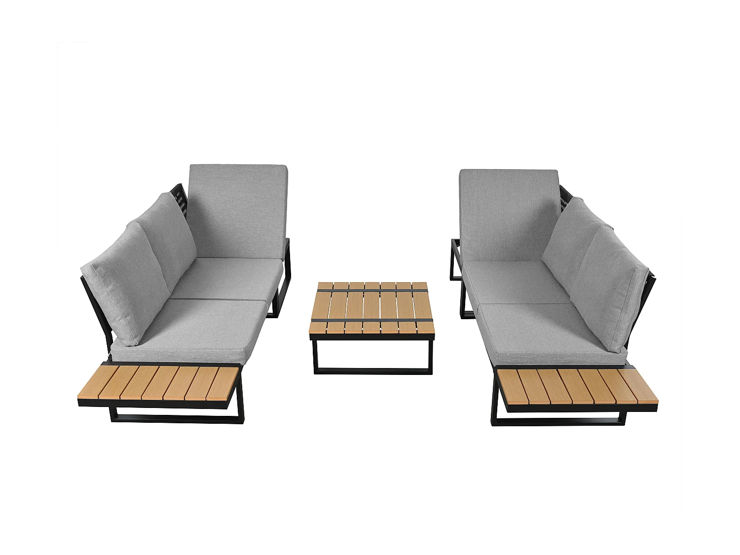 Mobilier de jardin, comprenant 2 chaises longues, avec inclinaison réglable, structure en tubes d'acier galvanisé,gris