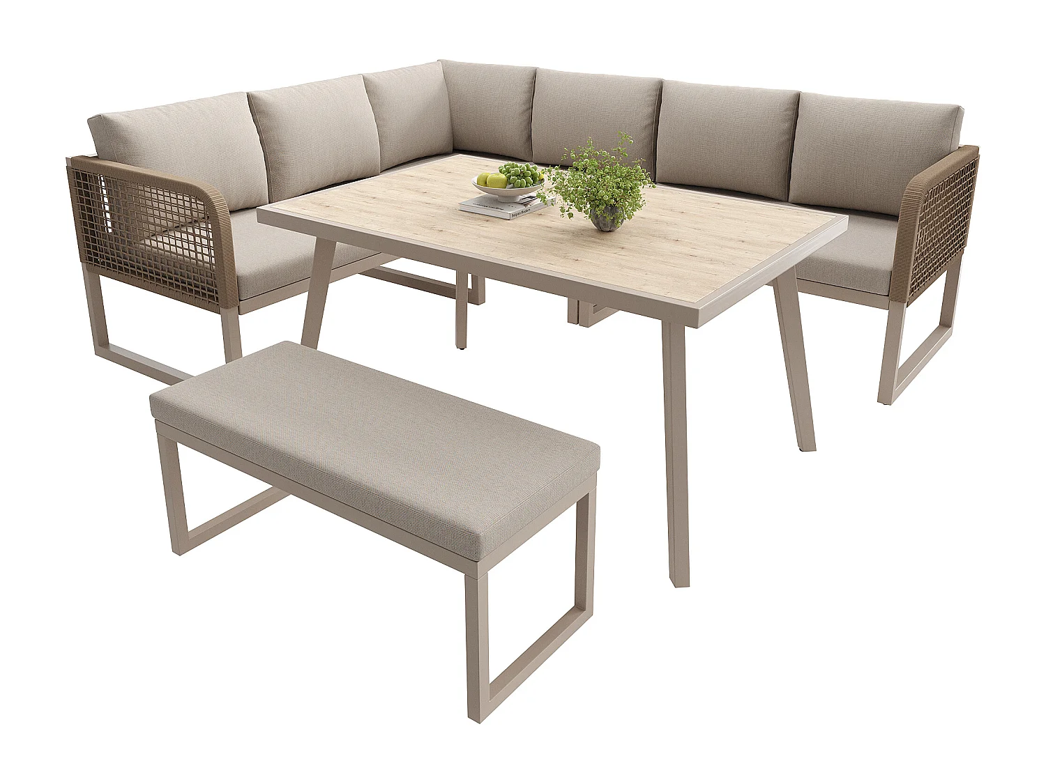 Tuinset met hoogwaardige kussens, handgeweven PE-rotan, weerbestendig, beige