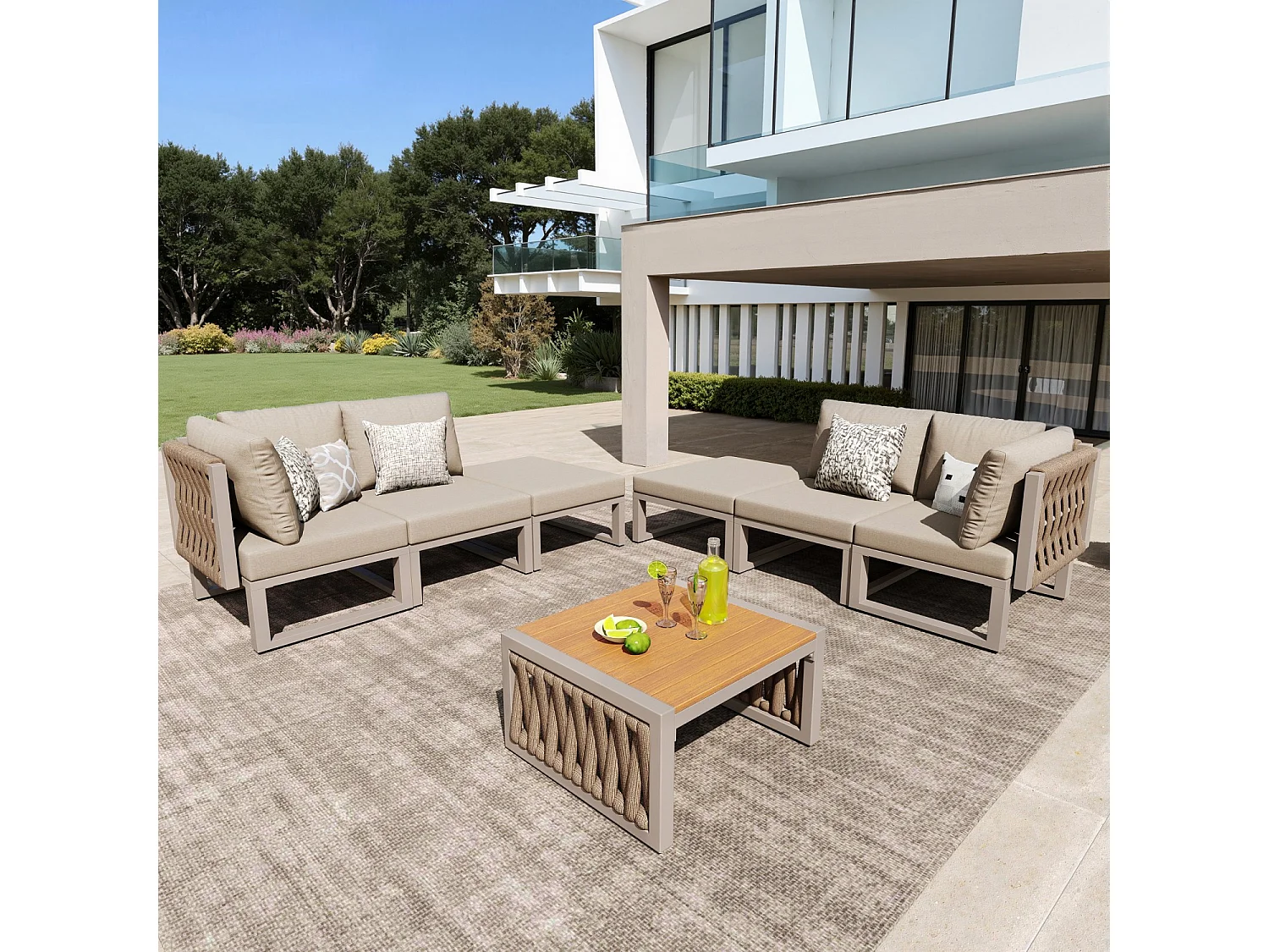 Set di mobili da giardino con cuscini e cuscini di alta qualità, angolo dello schienale regolabile, beige