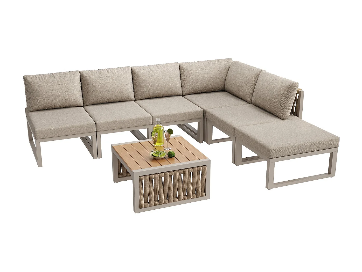 Set di mobili da giardino con cuscini e cuscini di alta qualità, angolo dello schienale regolabile, beige