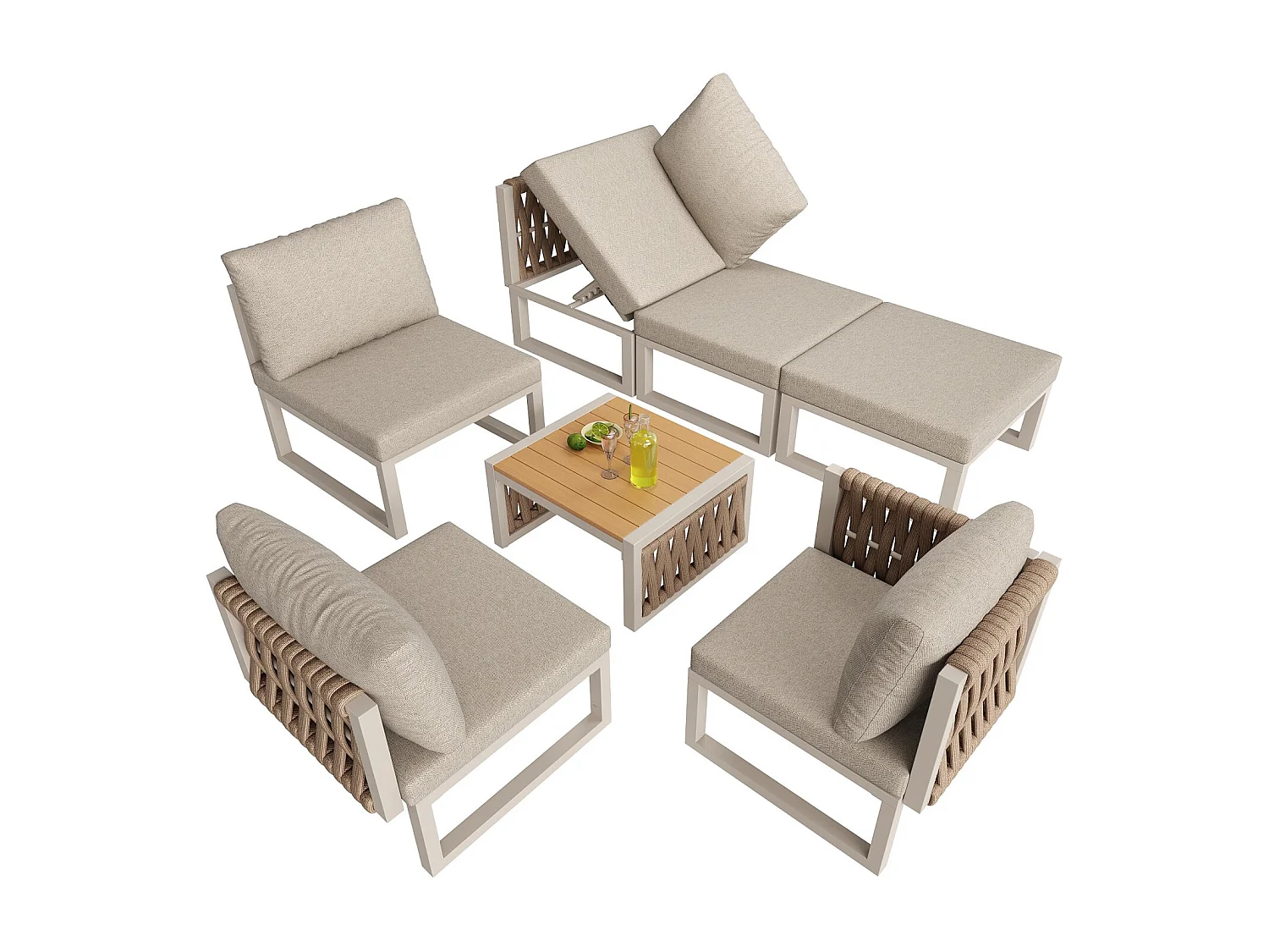 Set di mobili da giardino con cuscini e cuscini di alta qualità, angolo dello schienale regolabile, beige