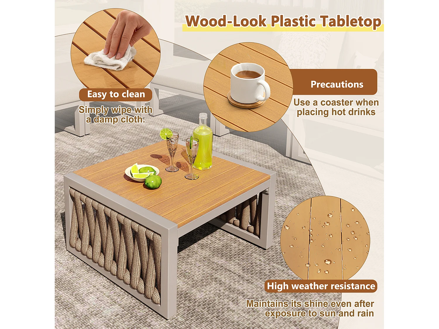 Set di mobili da giardino con cuscini e cuscini di alta qualità, angolo dello schienale regolabile, beige