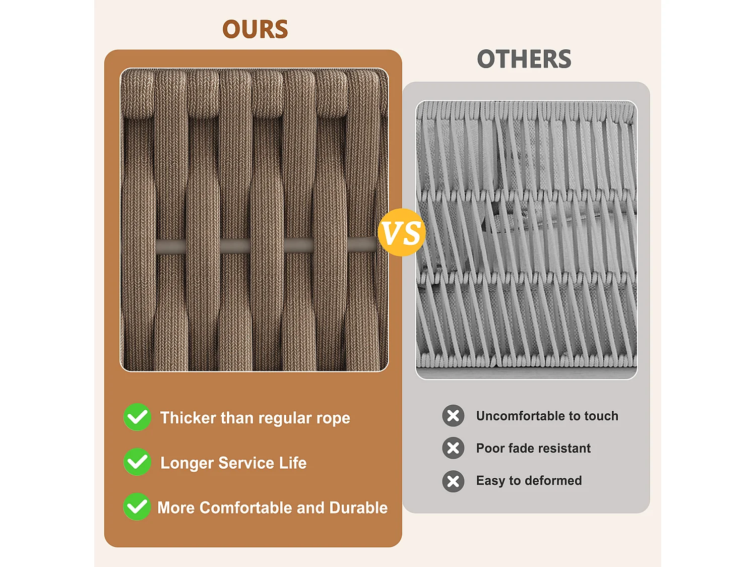 Set di mobili da giardino con cuscini e cuscini di alta qualità, angolo dello schienale regolabile, beige