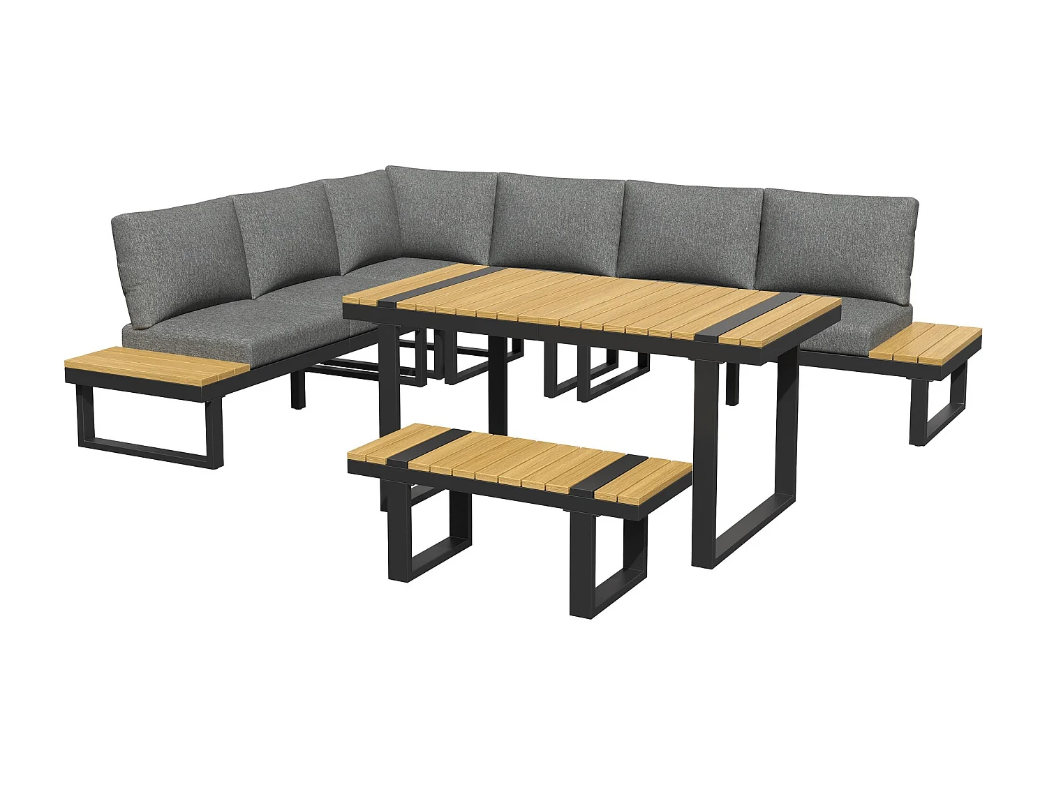 Ensemble de mobilier de jardin, avec inclinaison réglable (5 positions, jusqu'à 55°), tubes en acier galvanisé, gris + noir