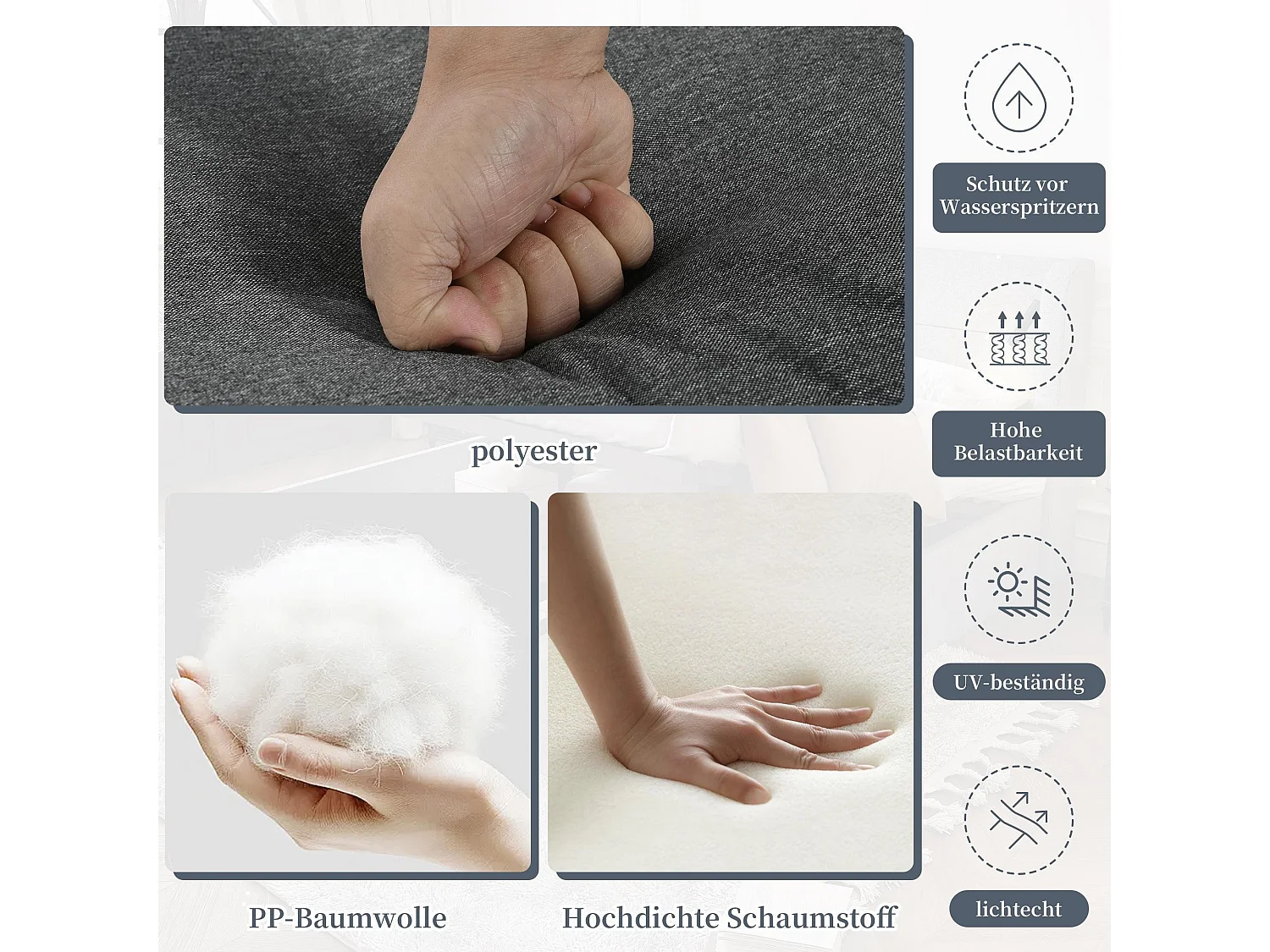 Ensemble de mobilier de jardin, avec inclinaison réglable (5 positions, jusqu'à 55°), tubes en acier galvanisé, gris + noir