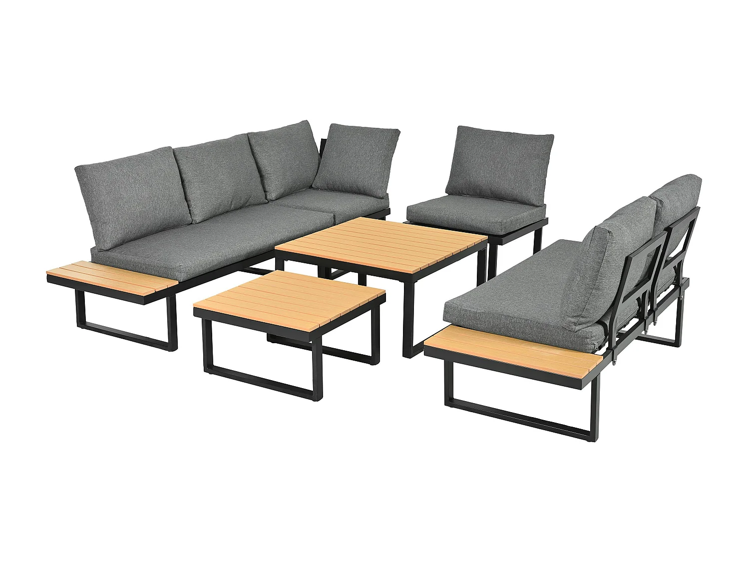 Ensemble de mobilier de jardin, avec inclinaison réglable (5 positions, jusqu'à 55°), tubes en acier galvanisé, noir + gris