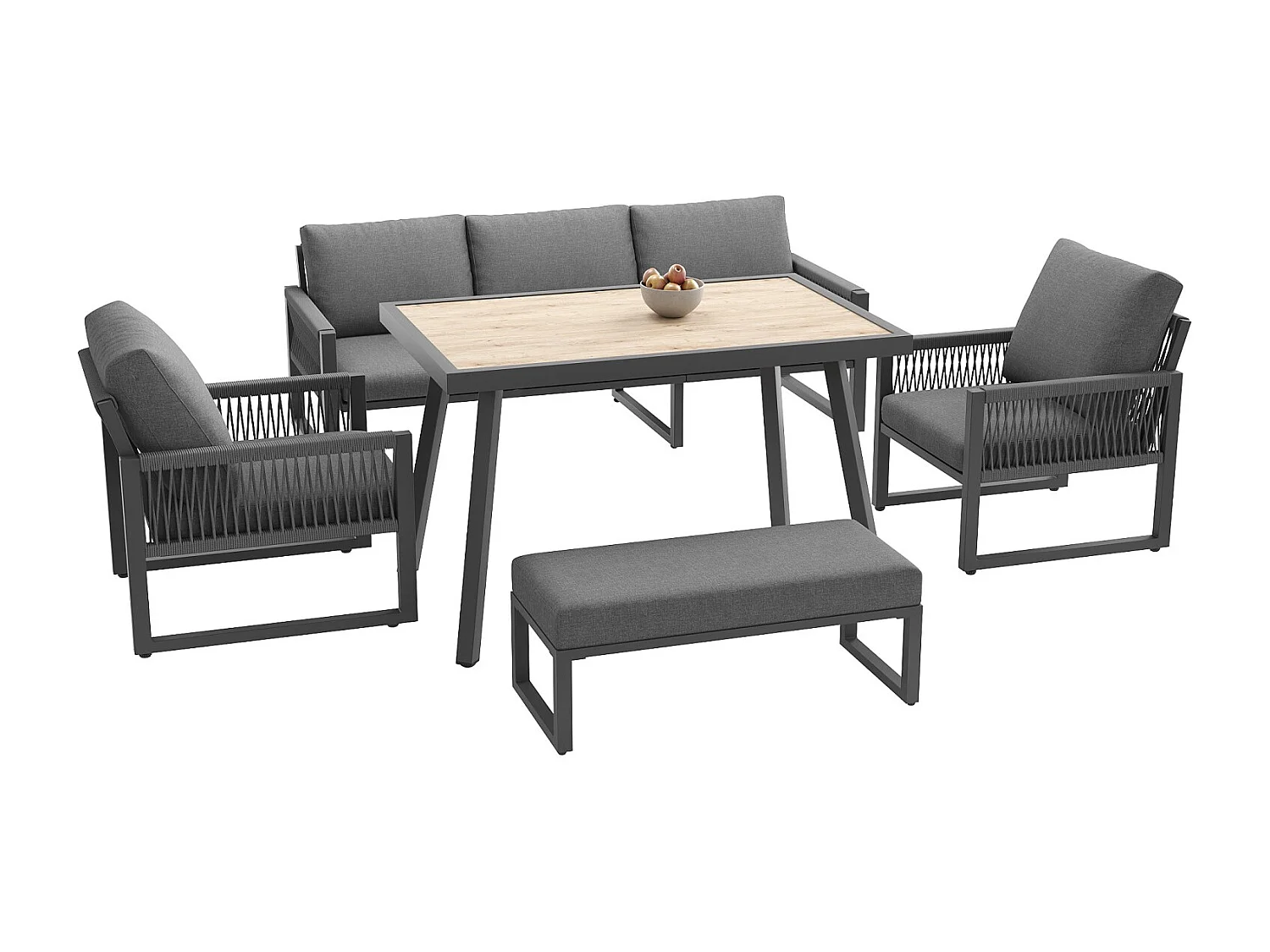 Set di mobili da giardino, può ospitare da 6 a 7 persone, cuscini e schienali di alta qualità, resistente alle intemperie, grigio