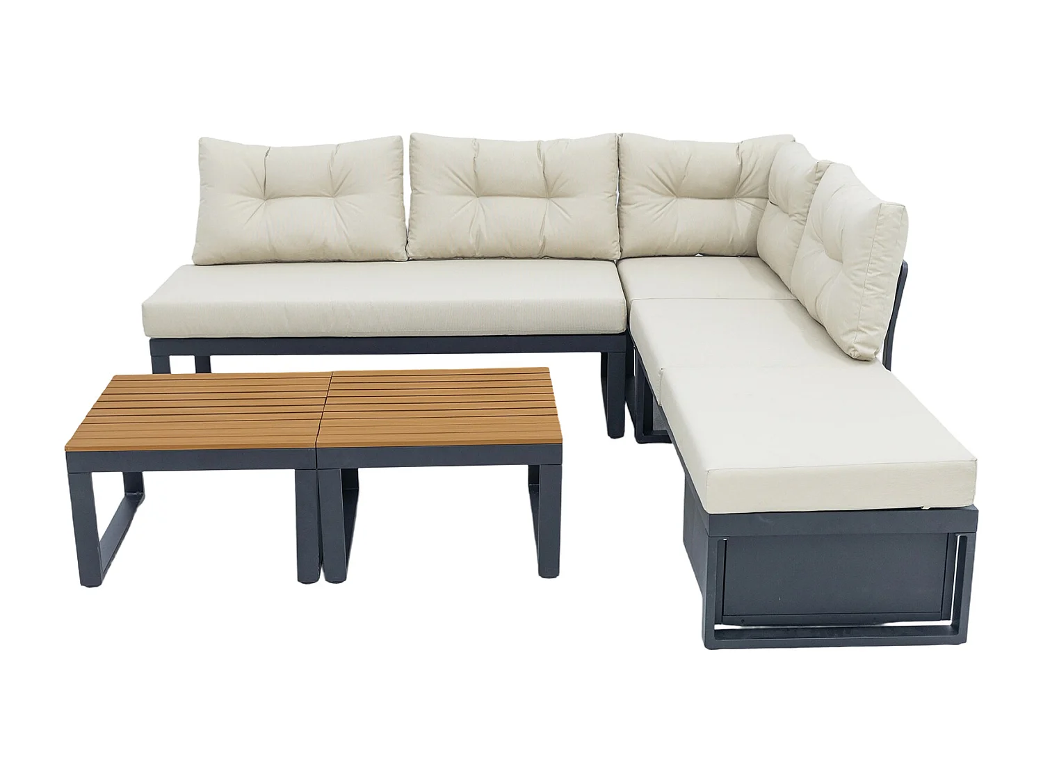 Conjunto de muebles de jardín con respaldo ajustable en 4 posiciones y función reclinable, espacio de almacenamiento y tejido de poliéster - beige