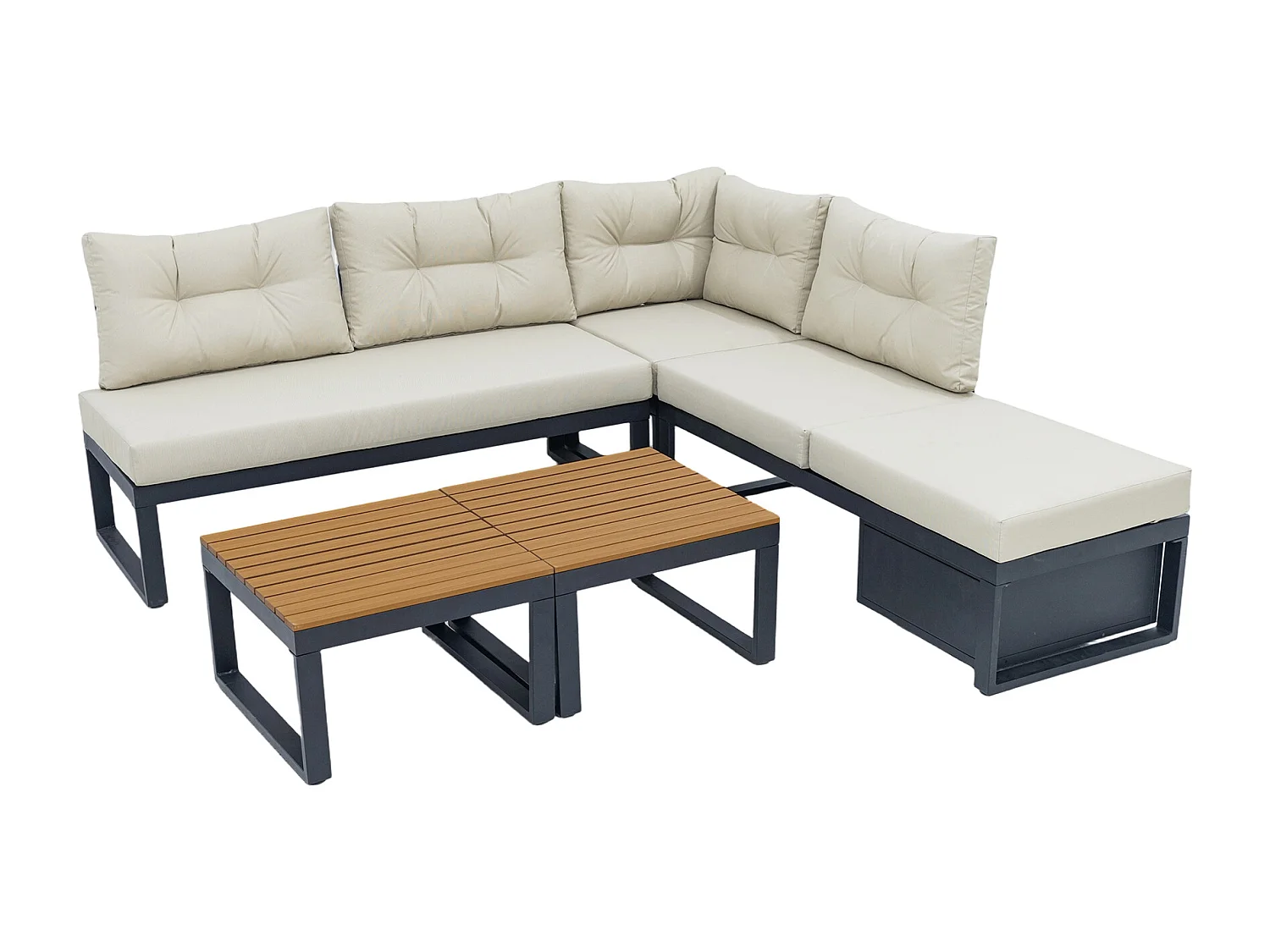 Conjunto de muebles de jardín con respaldo ajustable en 4 posiciones y función reclinable, espacio de almacenamiento y tejido de poliéster - beige