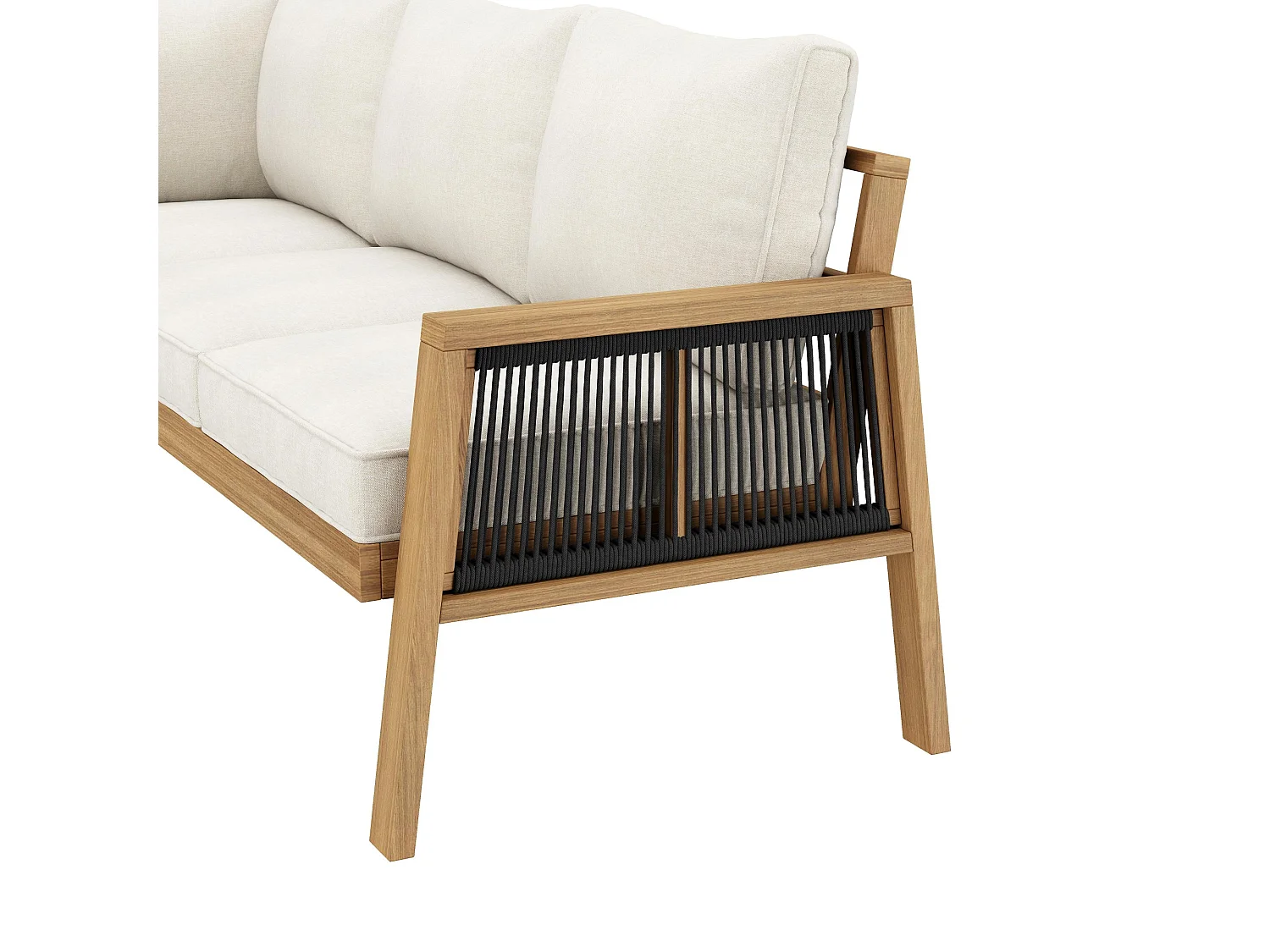 Tuinset, frame van acaciahout, blad van acaciahout, gevlochten touw, kleur naturel + crème