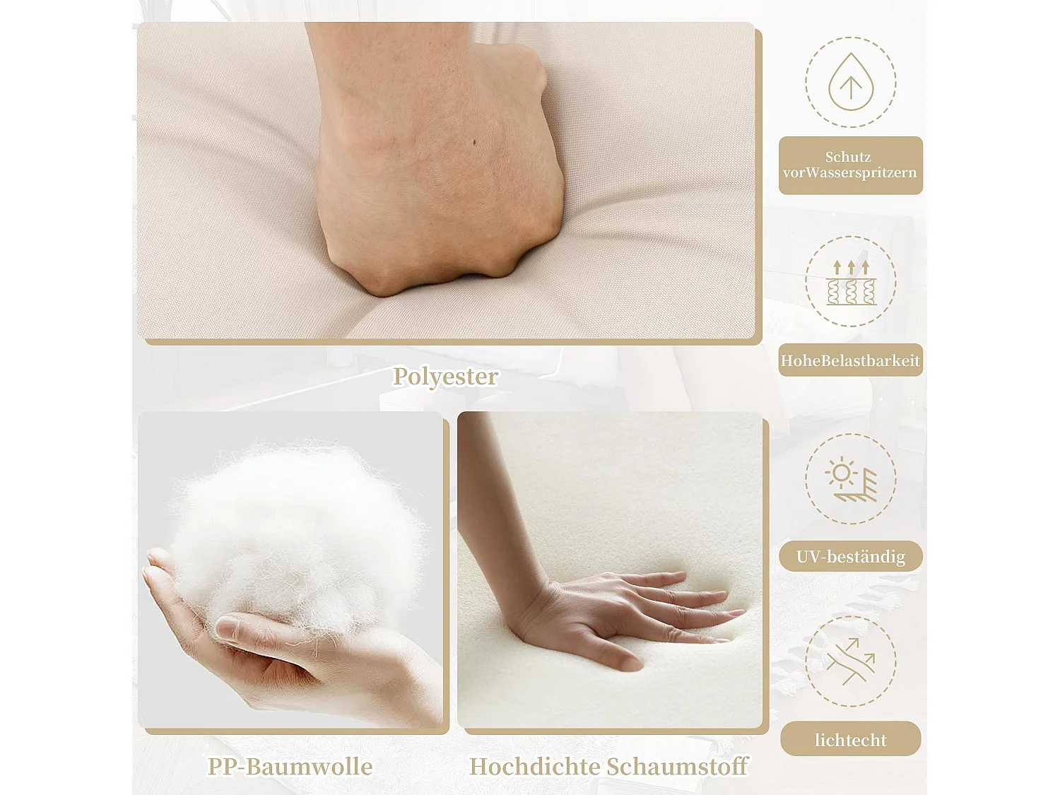 Tuinset, frame van acaciahout, blad van acaciahout, gevlochten touw, kleur naturel + crème