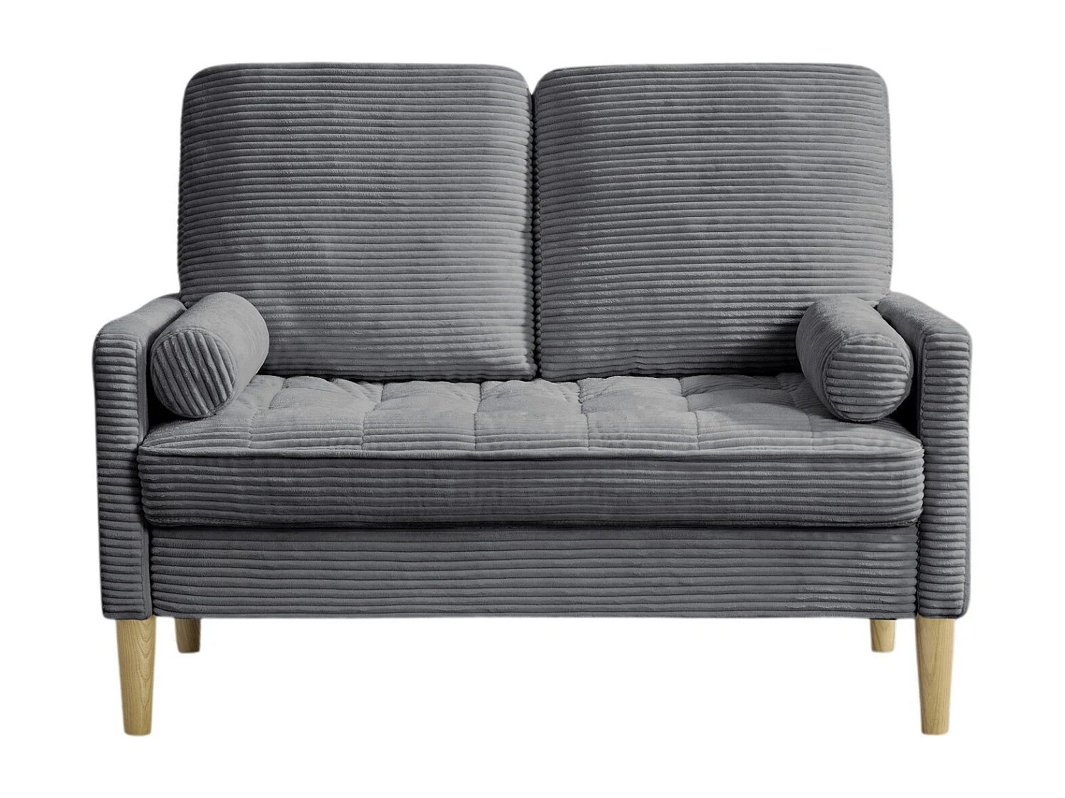 Canapé deux places en velours côtelé, style nordique, canapé rembourré avec coussins moelleux, gris