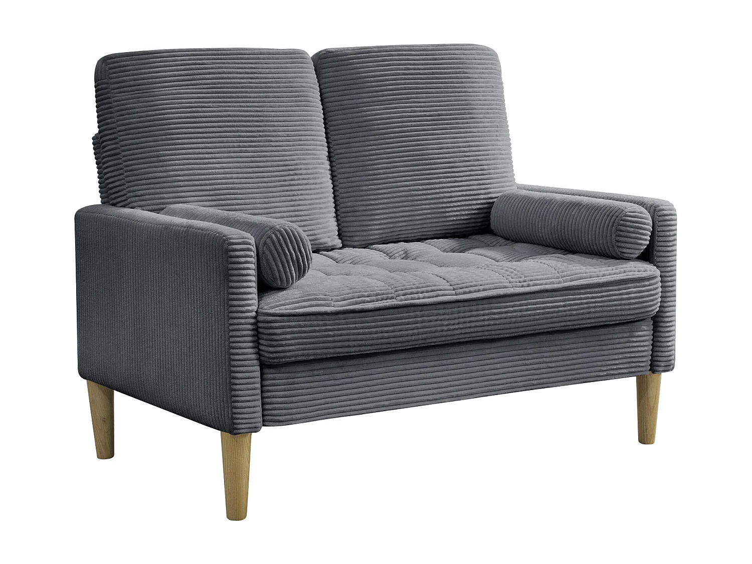 Canapé deux places en velours côtelé, style nordique, canapé rembourré avec coussins moelleux, gris