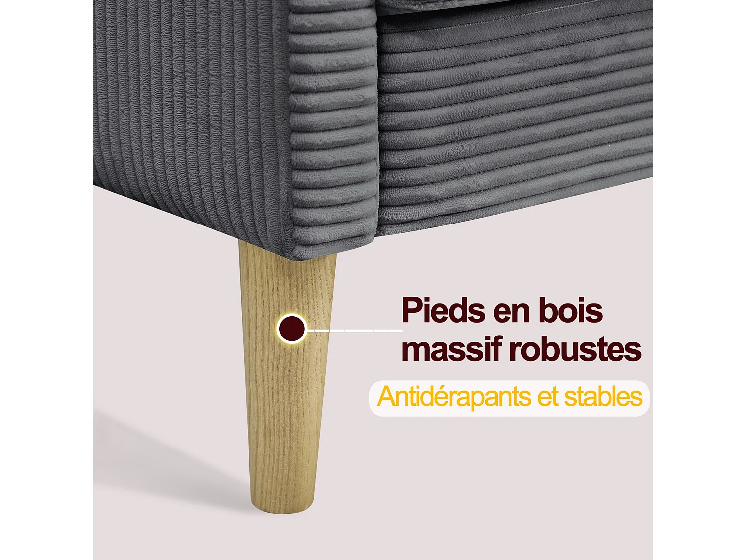 Canapé deux places en velours côtelé, style nordique, canapé rembourré avec coussins moelleux, gris