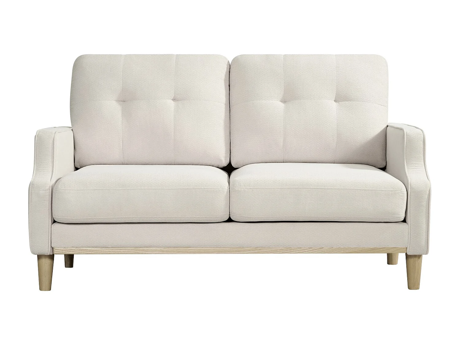 Sofá de dos plazas con puertos USB y patas de madera, con cojines gruesos, color beige