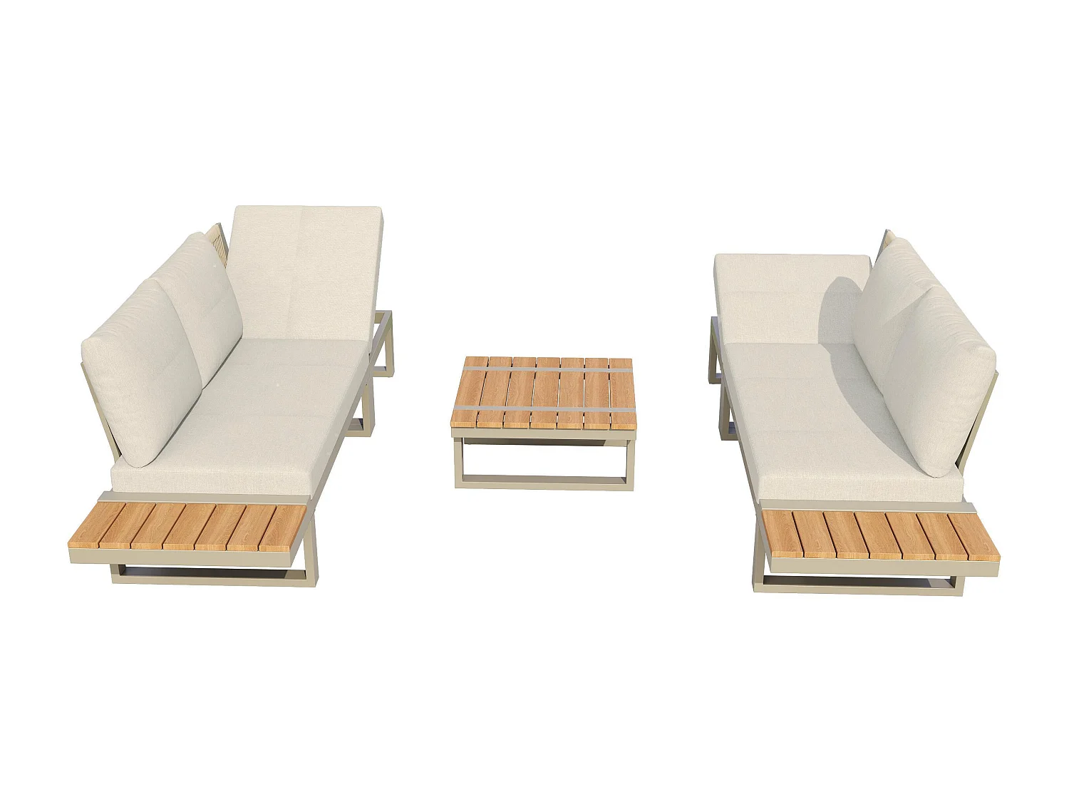 Mobilier de jardin, comprenant 2 chaises longues, avec inclinaison réglable, structure en tubes d'acier galvanisé,beige