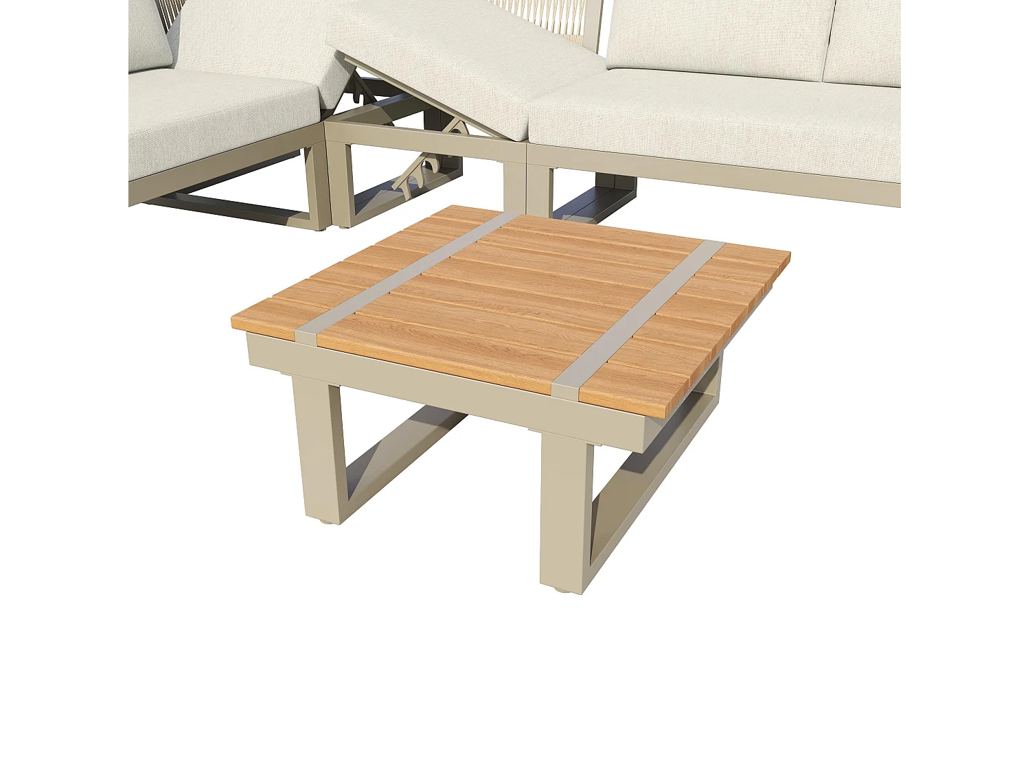 Mobilier de jardin, comprenant 2 chaises longues, avec inclinaison réglable, structure en tubes d'acier galvanisé,beige