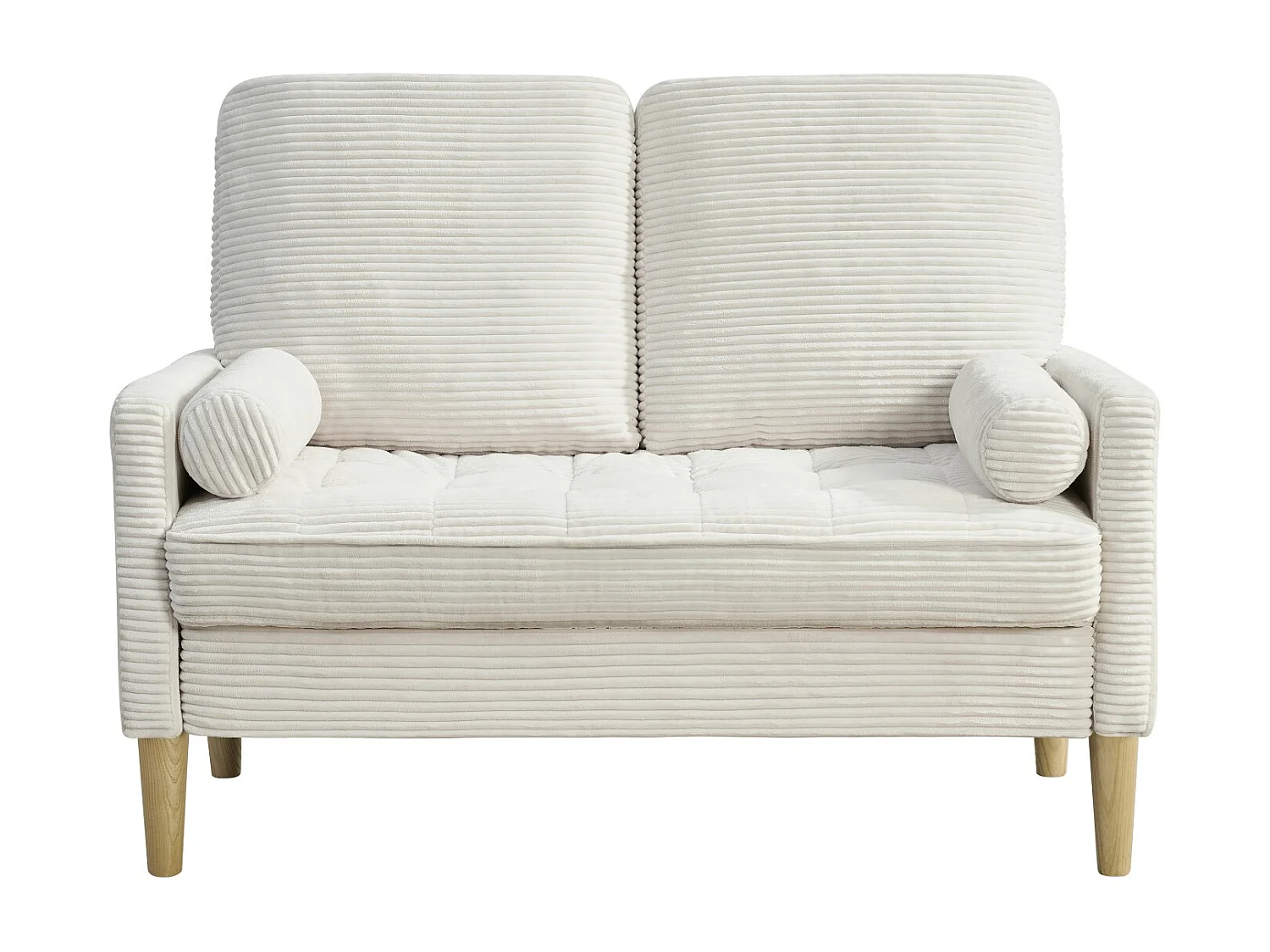 Sofá de dos plazas en pana, estilo nórdico, sofá tapizado con cojines mullidos, beige