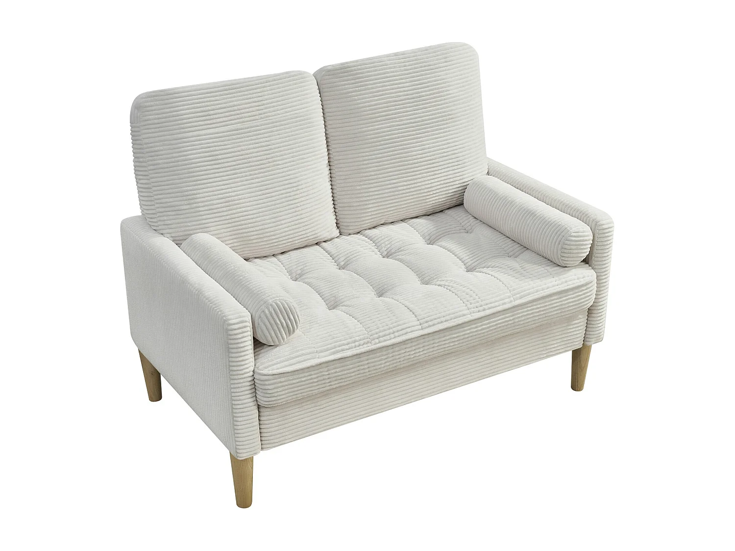 Sofá de dos plazas en pana, estilo nórdico, sofá tapizado con cojines mullidos, beige