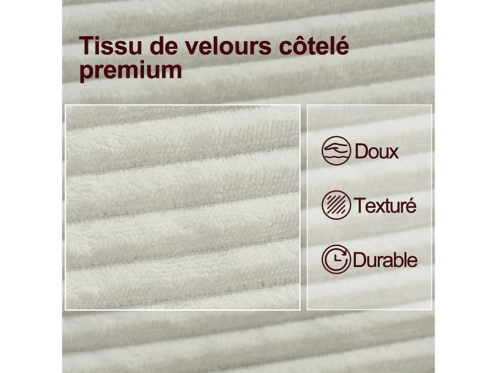 Sofá de dos plazas en pana, estilo nórdico, sofá tapizado con cojines mullidos, beige