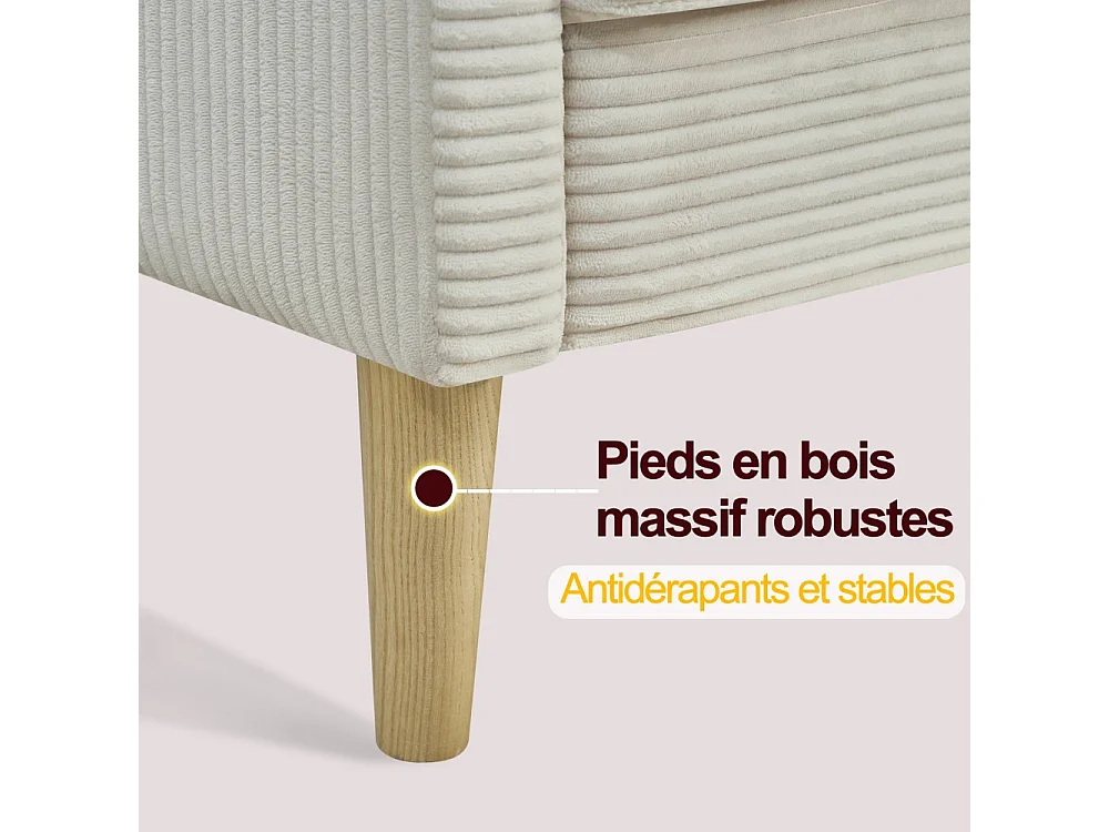 Sofá de dos plazas en pana, estilo nórdico, sofá tapizado con cojines mullidos, beige