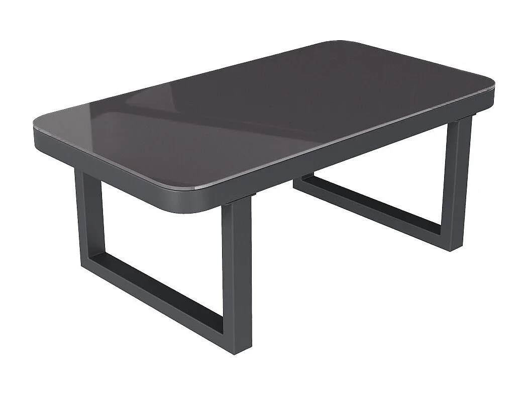 Ensemble de jardin pour 7 personnes, plateau en verre, structure en fer galvanisé, design en corde tressée, gris