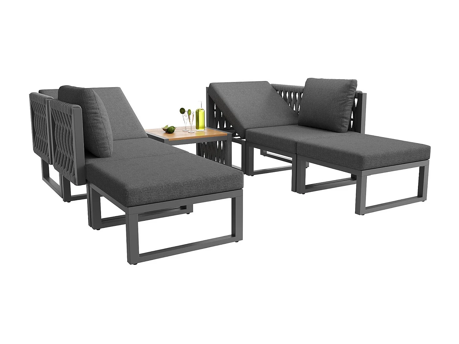 Ensemble de mobilier de jardin avec coussins et oreillers de haute qualité, angle du dossier réglable, gris