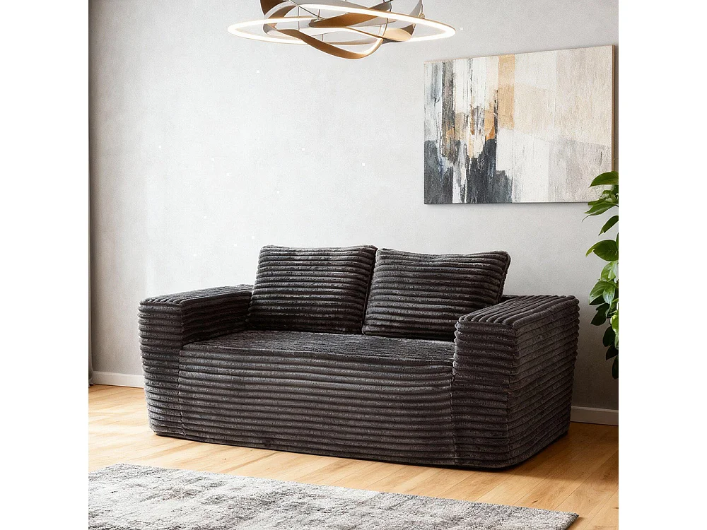 Canapé deux places profond sans cadre, canapé prêt à l'emploi à base de mousse, tissu velours côtelé, gris