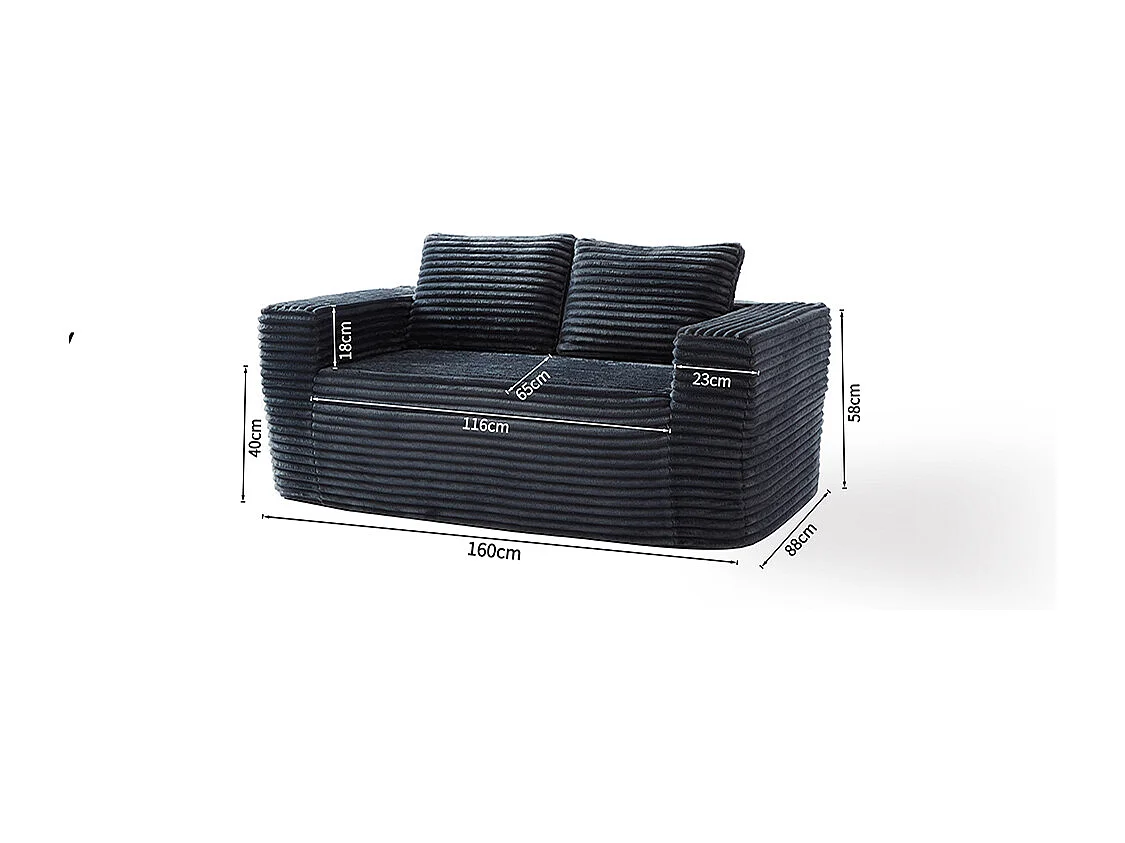 Canapé deux places profond sans cadre, canapé prêt à l'emploi à base de mousse, tissu velours côtelé, gris