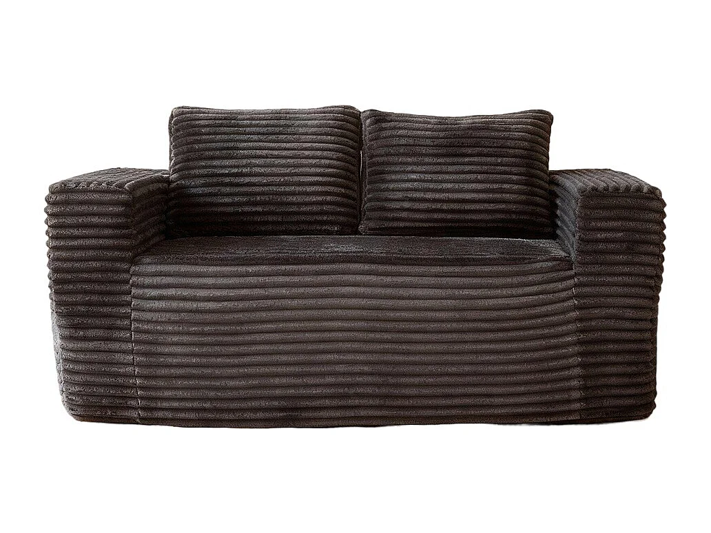 Canapé deux places profond sans cadre, canapé prêt à l'emploi à base de mousse, tissu velours côtelé, gris