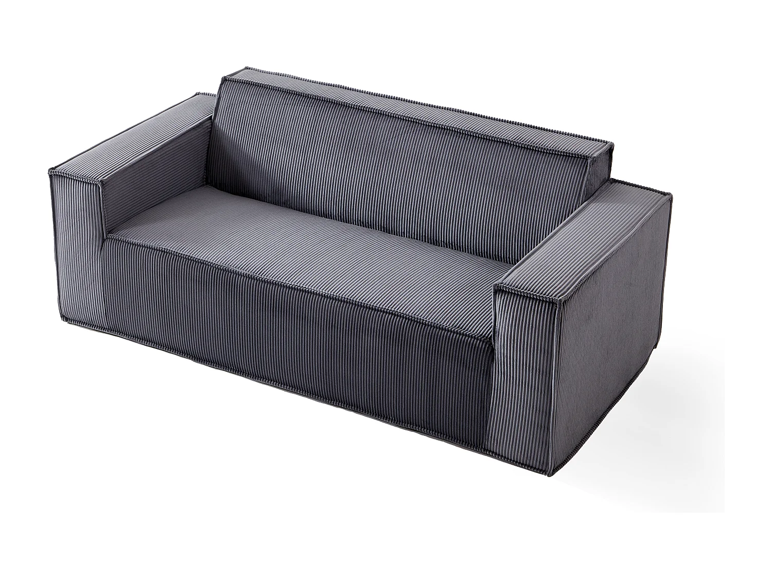 Canapé deux places à assise profonde, velours côtelé, sans pieds, ne nécessite aucun assemblage, facile à déplacer, gris