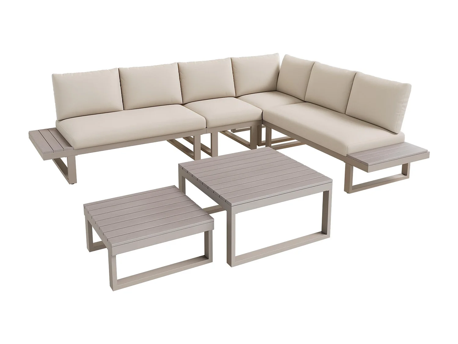 Set di mobili da giardino, con inclinazione regolabile (5 posizioni, fino a 55°), tubi in acciaio zincato, beige + kaki