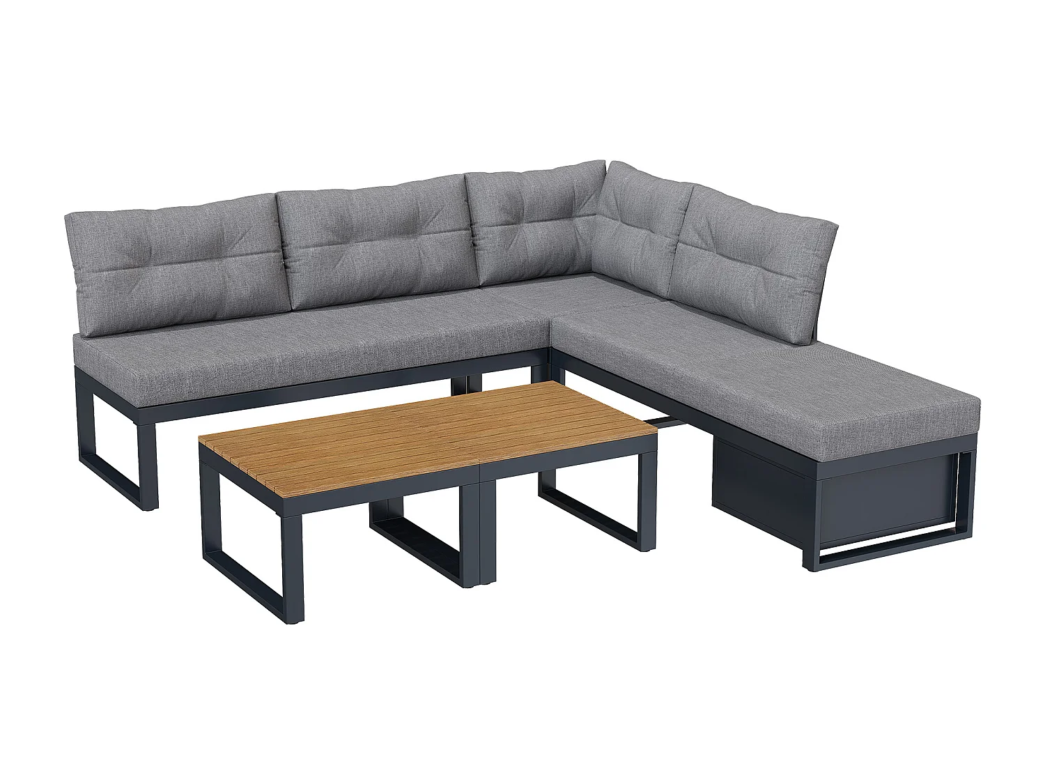 Conjunto de muebles de jardín con respaldo ajustable en 3 posiciones y función reclinable, espacio de almacenamiento y tejido de poliéster - gris oscuro