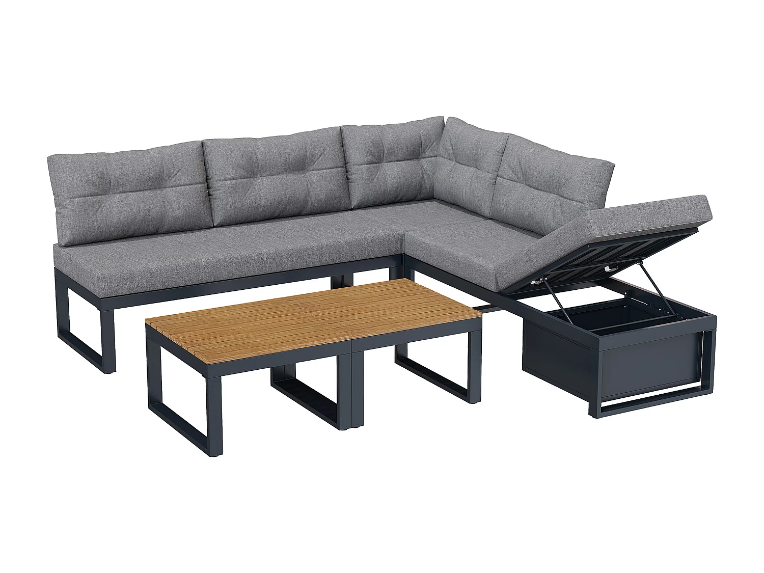 Conjunto de muebles de jardín con respaldo ajustable en 3 posiciones y función reclinable, espacio de almacenamiento y tejido de poliéster - gris oscuro