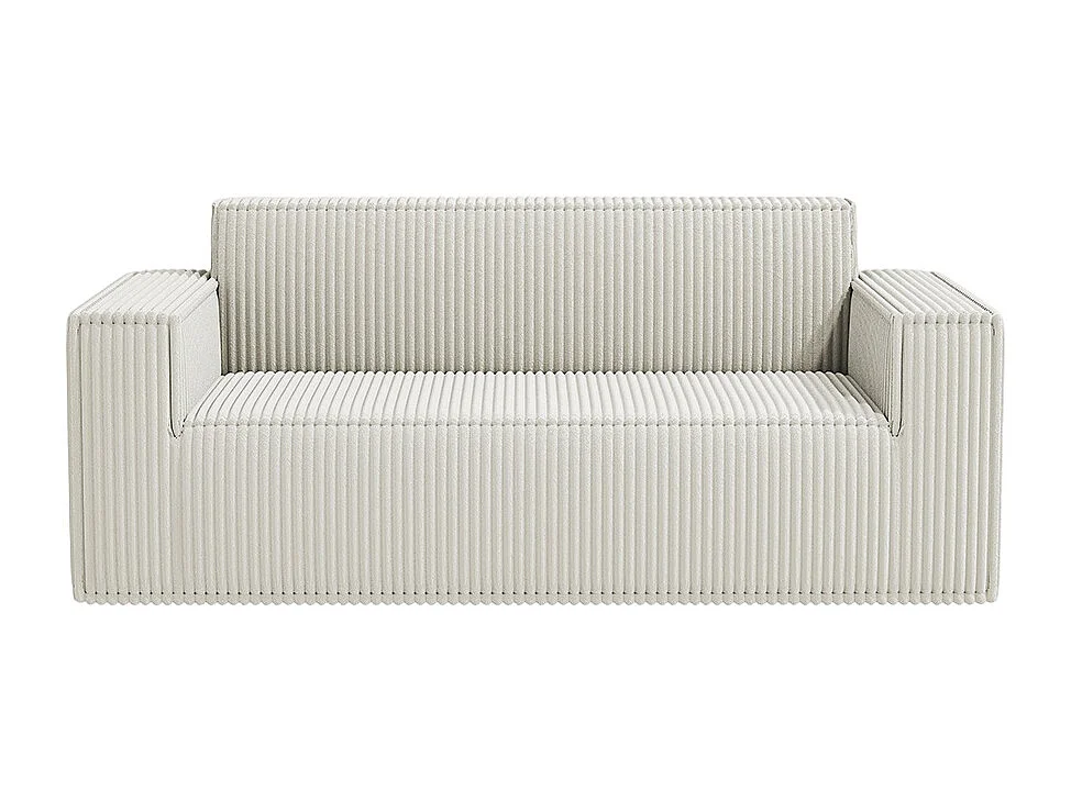 Divano a due posti con seduta profonda, velluto a coste, senza piedini, non richiede assemblaggio, facile da spostare, bianco