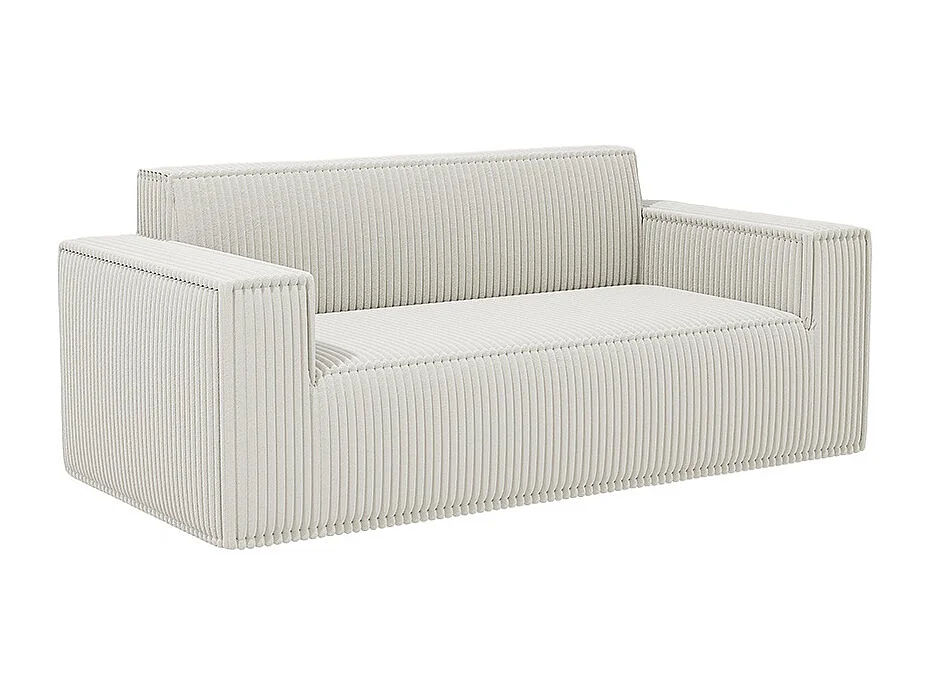 Divano a due posti con seduta profonda, velluto a coste, senza piedini, non richiede assemblaggio, facile da spostare, bianco