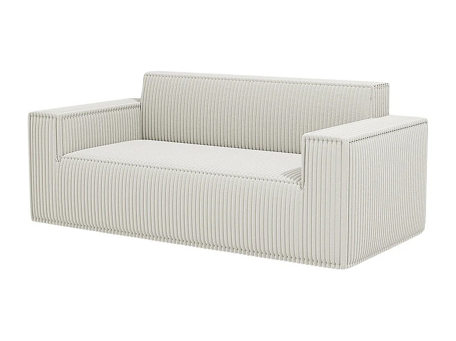 Divano a due posti con seduta profonda, velluto a coste, senza piedini, non richiede assemblaggio, facile da spostare, bianco