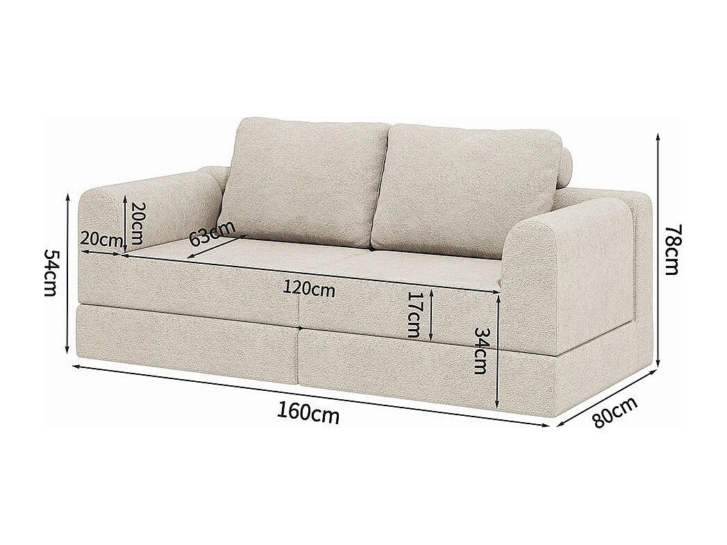 Opvouwbare slaapbank met multifunctionele rugleuning van traagschuim, draagbaar vloerkleed, wit