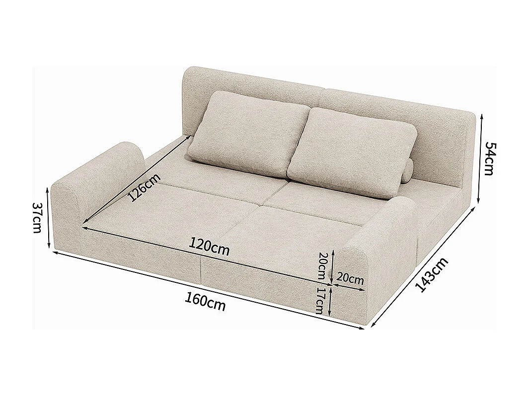 Opvouwbare slaapbank met multifunctionele rugleuning van traagschuim, draagbaar vloerkleed, wit